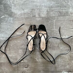 Nasty Gal Faux Croc Black Strappy Ankle Tie Heels